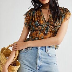 Free People Mesh Flutter Top